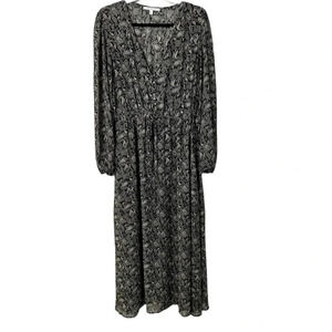 Senlis Women's Long Sleeve V-Neck Black & White Paisley Maxi Dress Size L GUC
